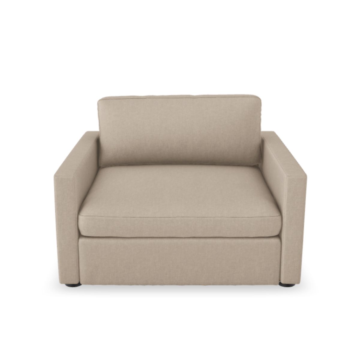 Lucie Fåtölj Khaki. Lucie är en stilren lounge-fåtölj i beige linne som tillhör vårt modulära soffsystem med samma namn.