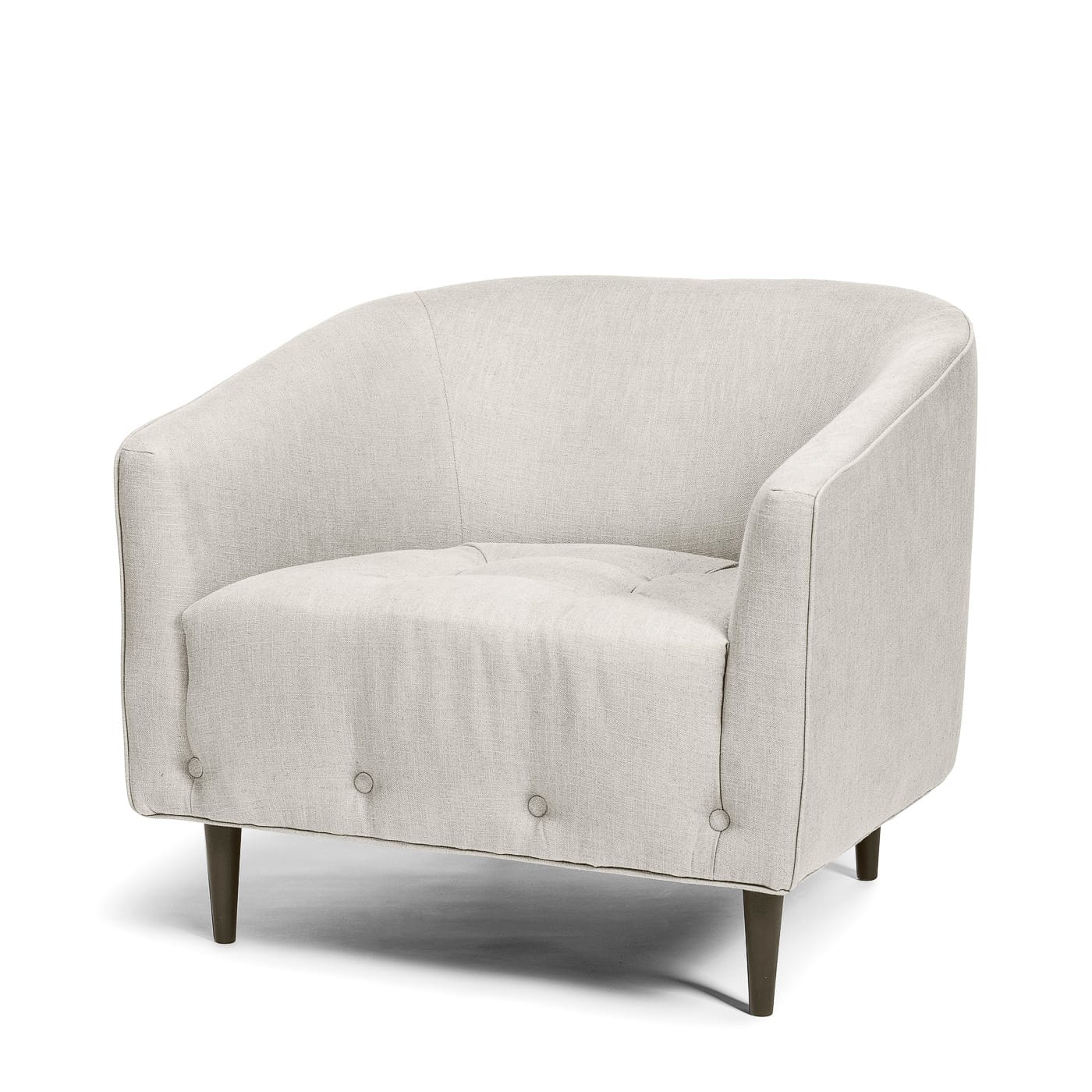 Skön fåtölj i beige grå linnetyg från Melimeli