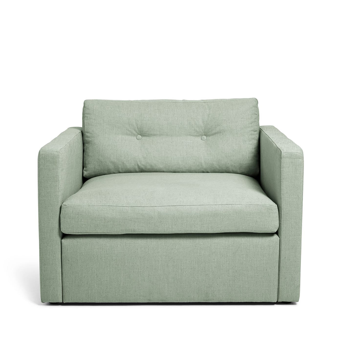 Dahlia Loveseat Pistage grön fåtölj rymlig stor linne Melimeli