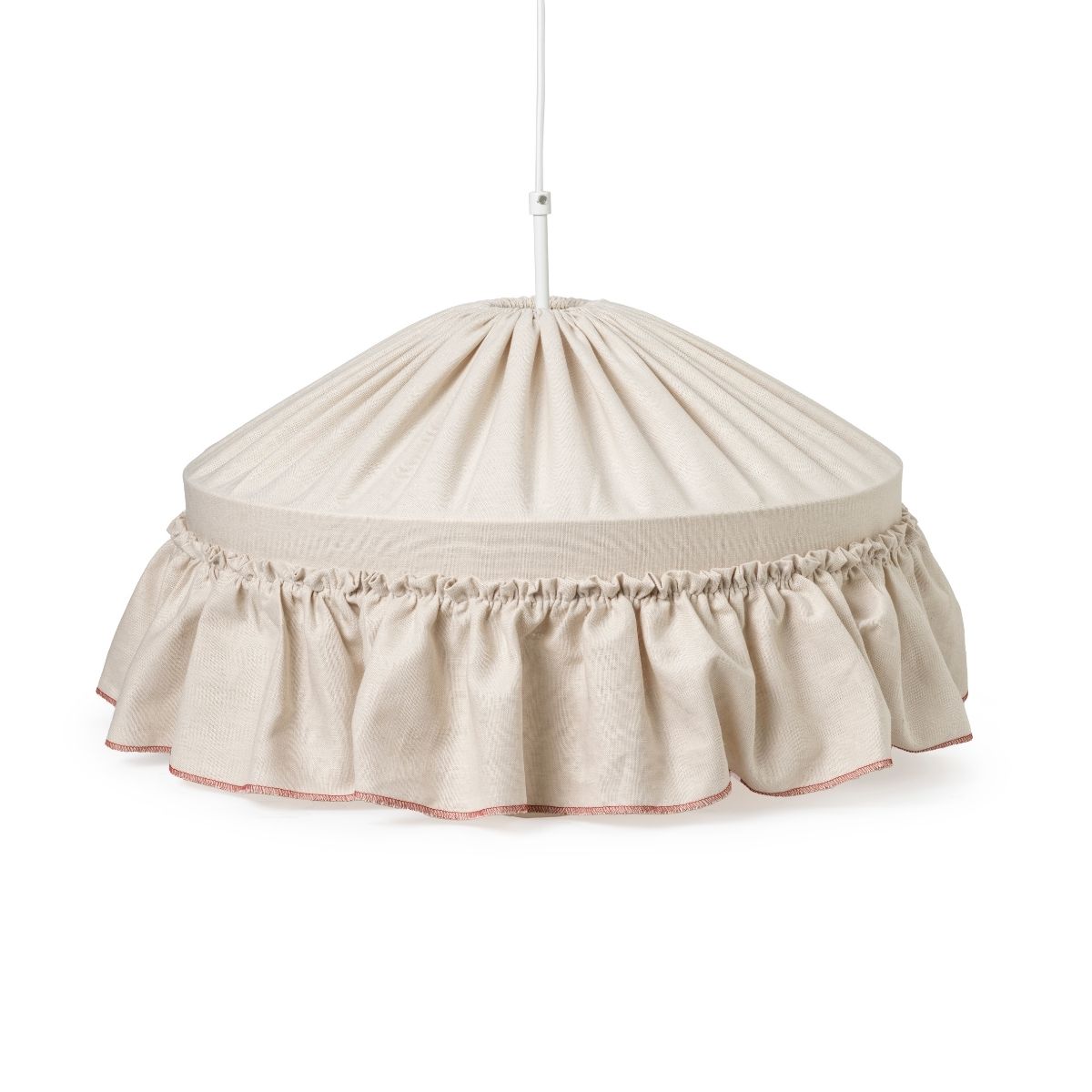 Taklampa Matilda i beige tyg med röd söm, 50 cm