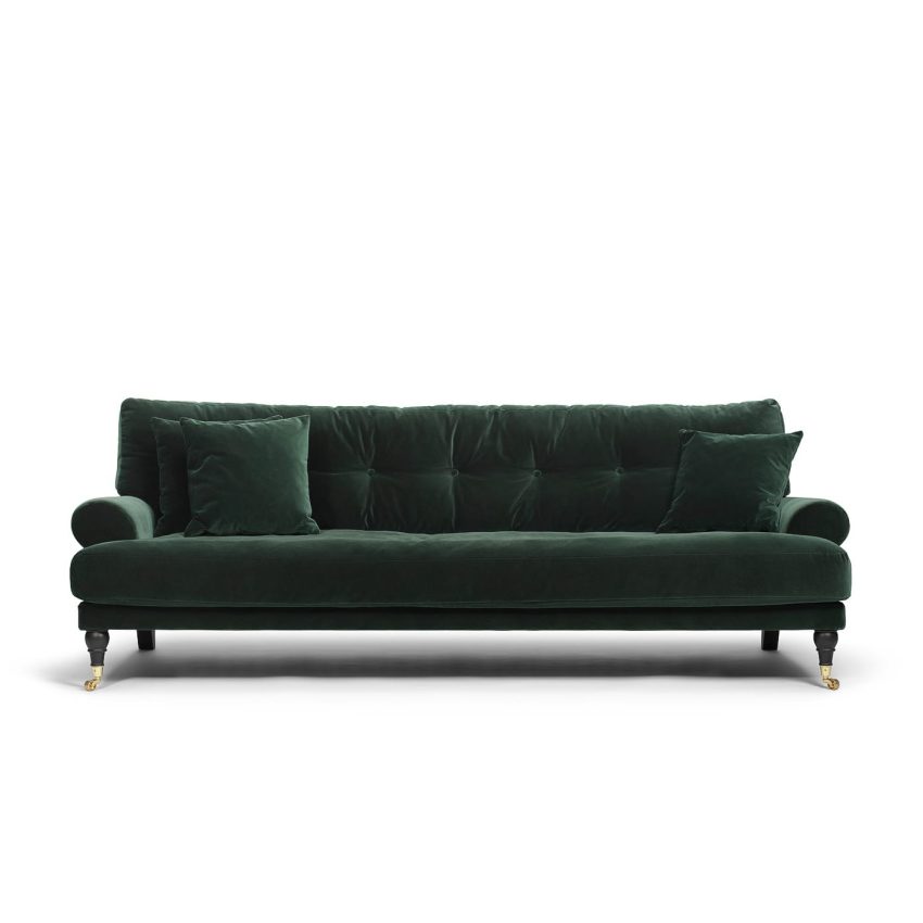 Blanca 3-seters sofa Emerald Green er en Howard sofa i mørkegrønn fløyel fra Melimeli