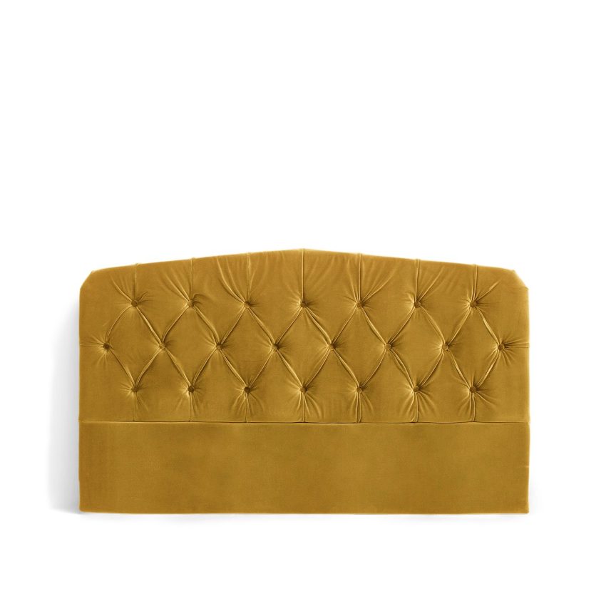Darling headboard Amber is an upholstered headboard in dark yellow velvet from Melimeli
