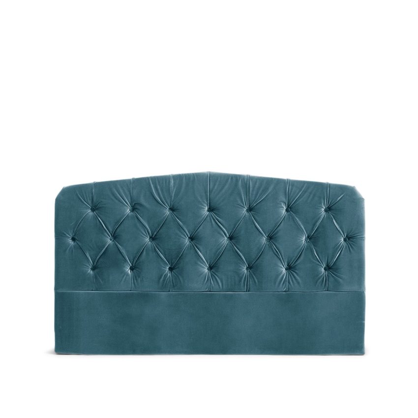 Darling headboard Petrol  is an upholstered headboard in blue-green velvet from Melimeli