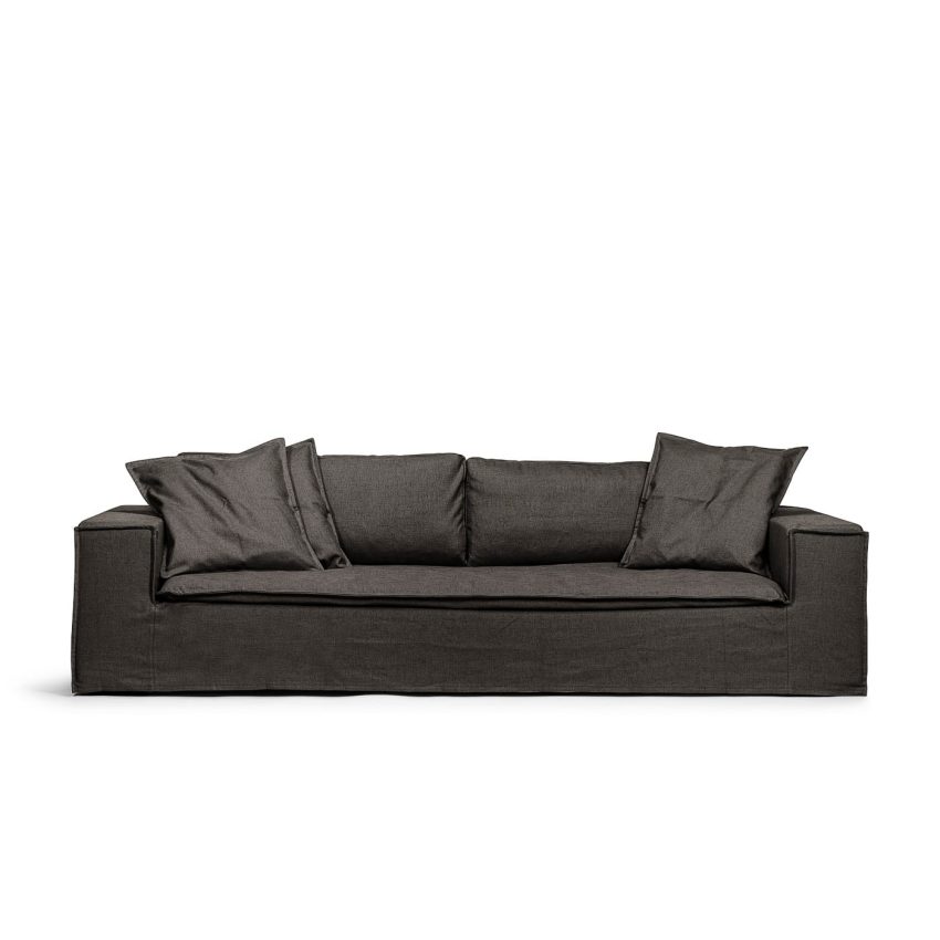 Luca Grande 3-seters sofa Medium Grey er en dyp og komfortabel sofa i grå lin fra Melimeli