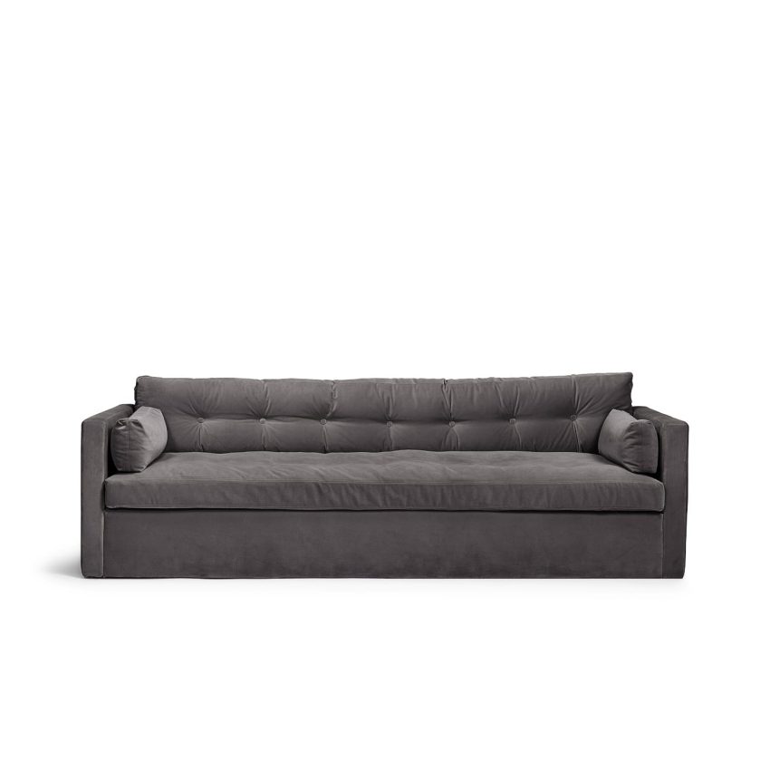 Dahlia Original 3-seters sofa Greige er en dyp og komfortabel sofa i grå fløyel fra Melimeli