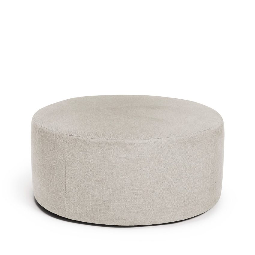 Blanca round footstool puff seatpuff in grey beige linen Melimeli