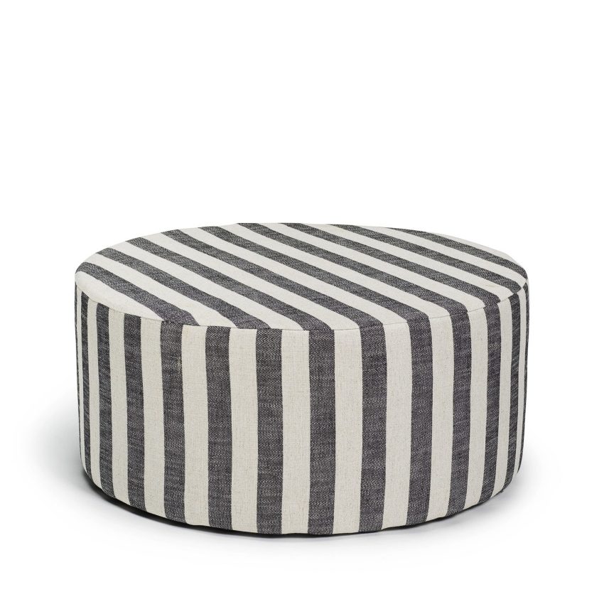 Blanca round footstool pouffe seat pouf striped stripes linen Melimeli