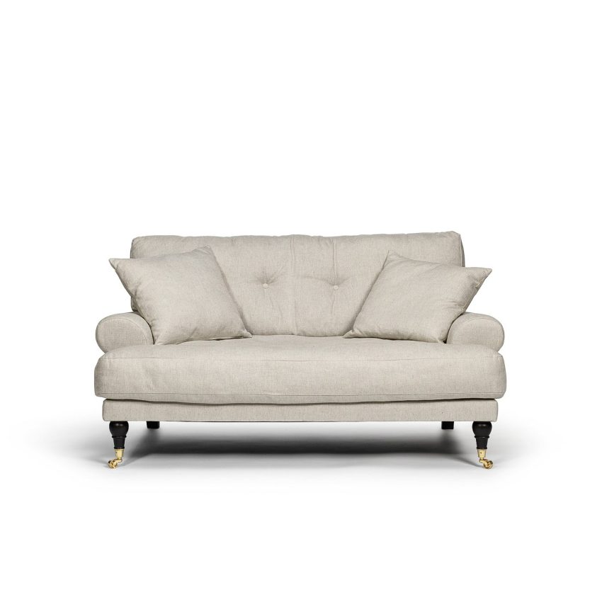Blanca Love Seat Off White is a small Howard sofa in beige/light grey linen from Melimeli