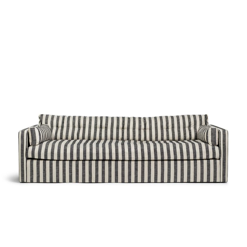 Dahlia Grande 3-Seater Striped is a deep and comfortable sofa in linen with black stripes from Melimeli