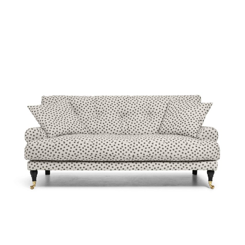 Blanca 2-seter Sofa Dotted er en Howard-sofa i lin med svarte prikker fra serien Melimeli