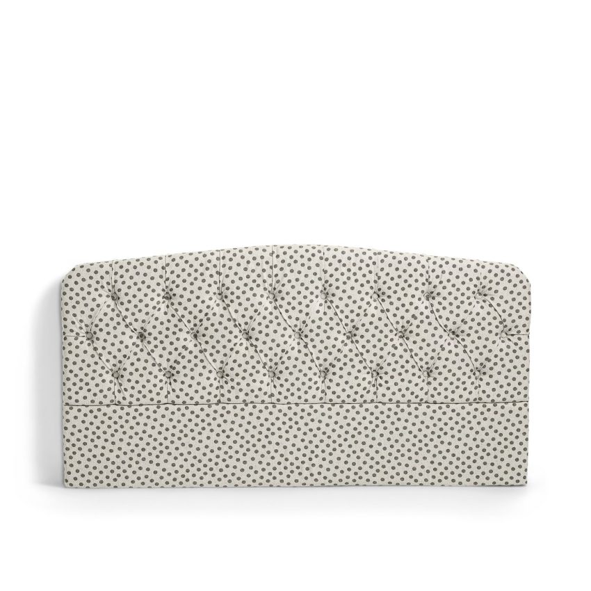 Darling headboard dots  is an upholstered headboard in linen with black dots from the Melimeli