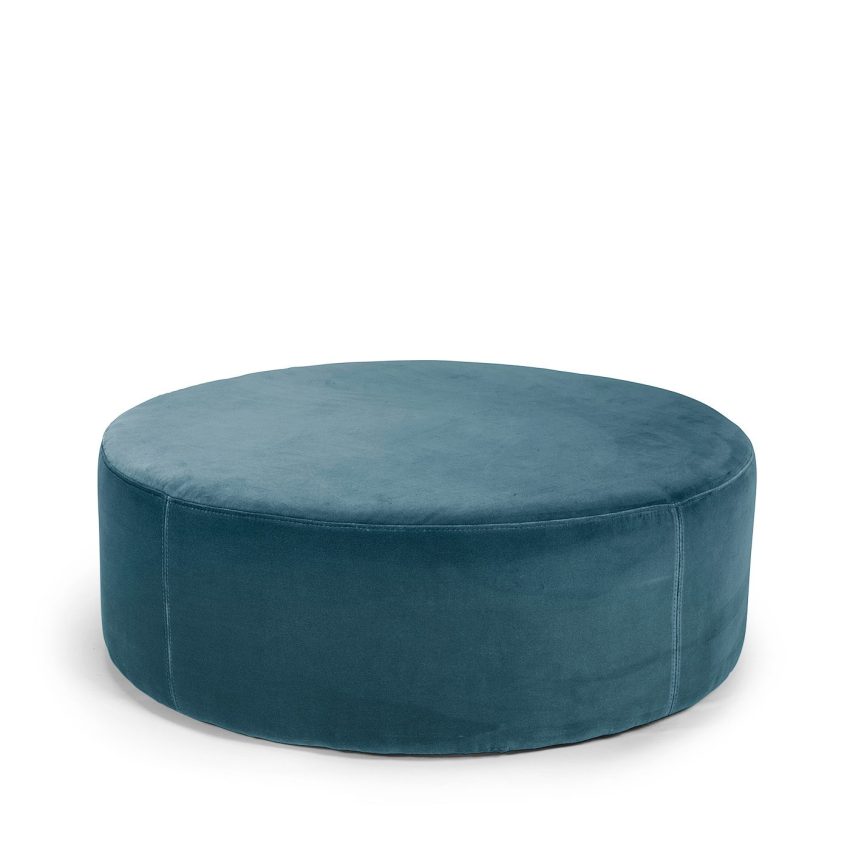 Blanca round footstool pouffe seat pouf velvet pouf in blue green turquoise velvet Melimeli