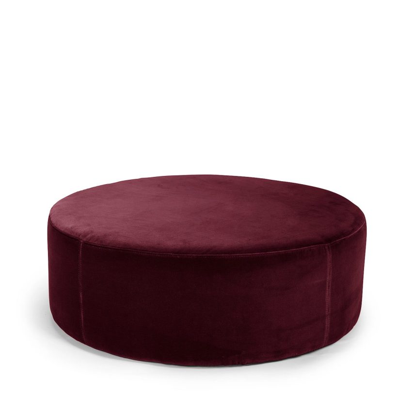 Blanca round footstool pouffe seat pouf velvet pouf in red burgundy dark red velvet Melimeli