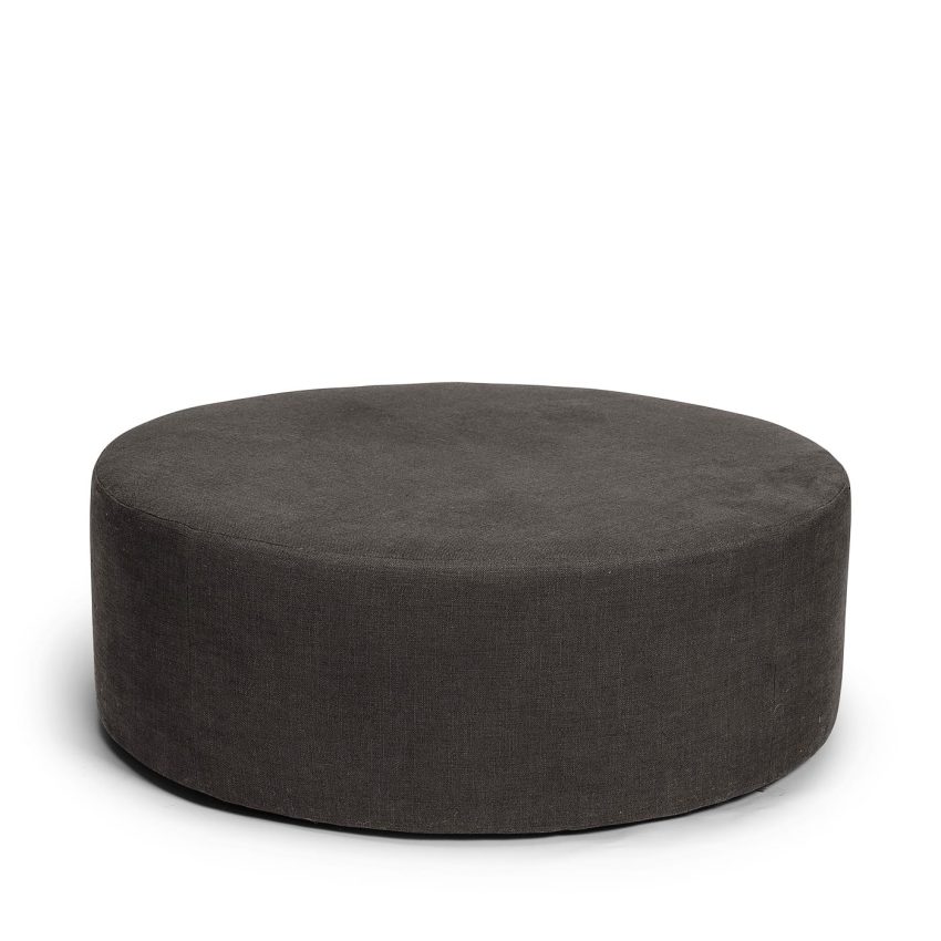 Blanca round footstool pouffe seat pouf in dark grey linen Melimeli