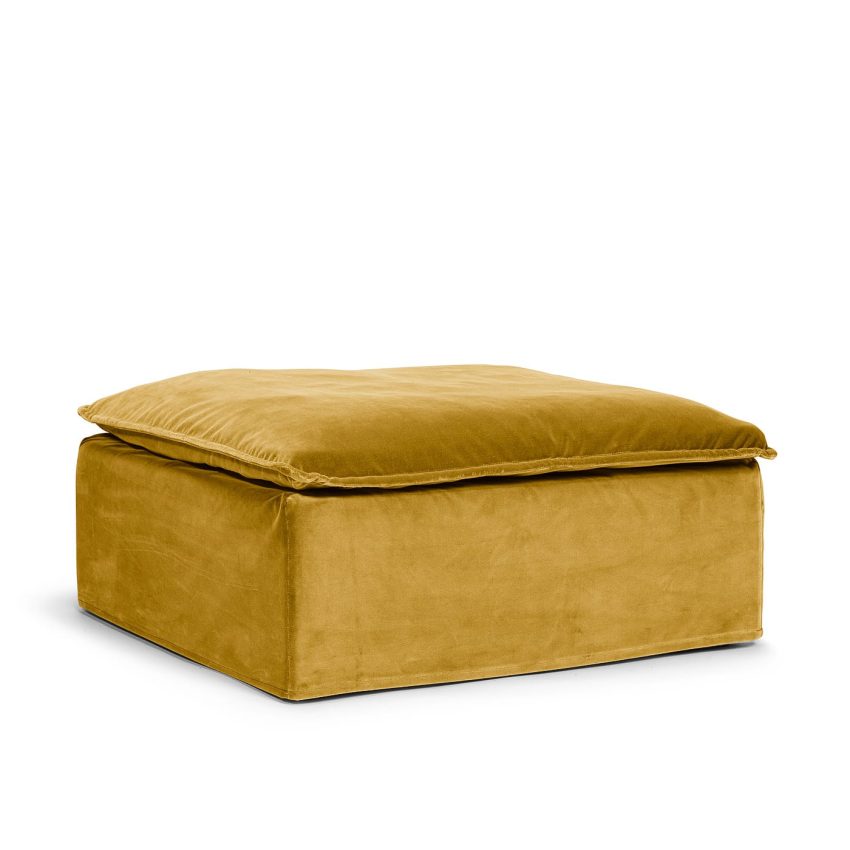 Luca Ottoman Amber footstool seat cushion yellow dark yellow velvet removable upholstery Melimeli