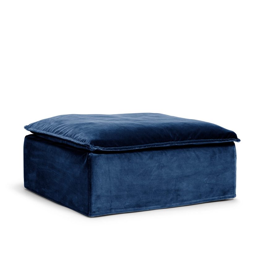 Luca Ottoman Deep Blue footstool seat cushion blue dark blue velvet removable upholstery Melimeli