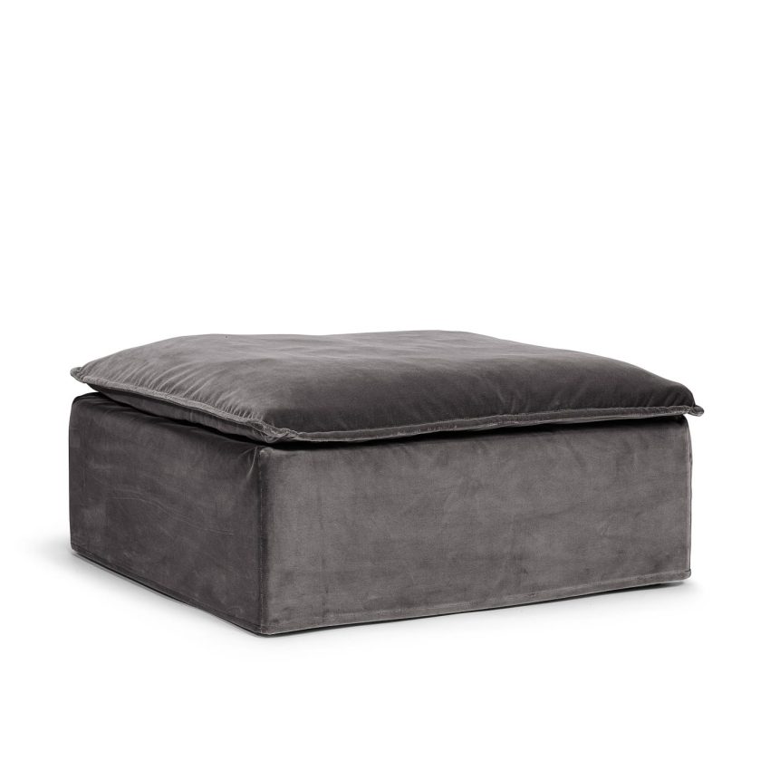 Luca Ottoman Greige footstool seat cushion grey velvet removable upholstery Melimeli