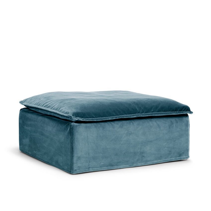 Luca Ottoman Petrol footstool seat cushion blue blue-green turquoise velvet removable upholstery Melimeli