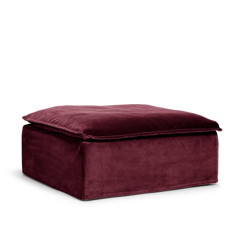 Luca Ottoman Ruby Red footstool seat cushion red burgundy dark red velvet removable upholstery Melimeli