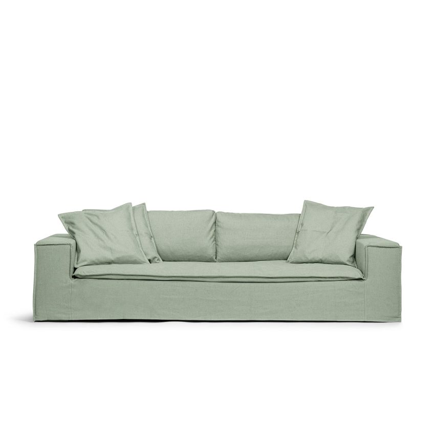 Luca Grande 3-Sitssoffa Pistage är en djup och bekväm soffa i grön linne från Melimeli