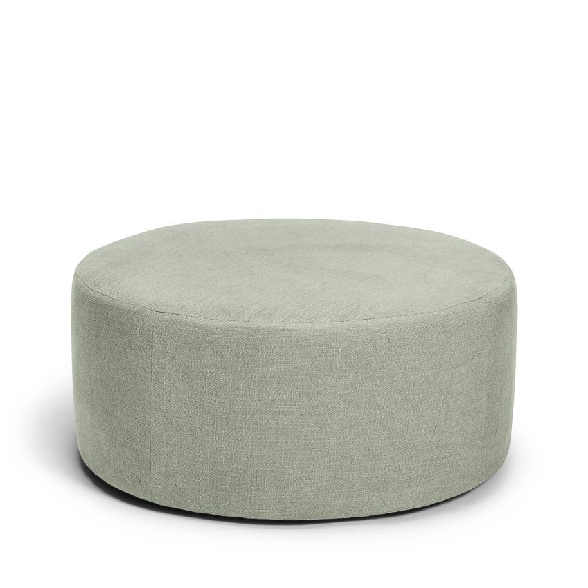 Blanca round footstool pouffe seat pouf in green linen Melimeli
