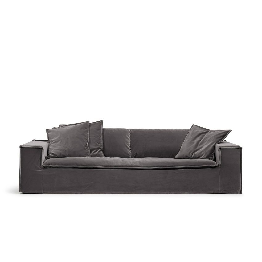 Luca Grande 3-seters sofa Greige er en grå fløyelssofa fra MELIMELI