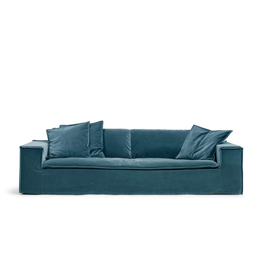 Luca Grande The 3-seater sofa Petrol is a blue-green velvet sofa from MELIMELI
