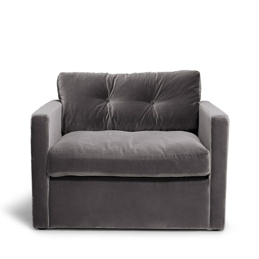 Dahlia Loveseat Greige grey velvet armchair spacious large Melimeli