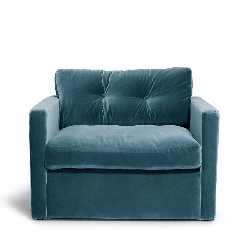 Dahlia Loveseat Petrol blue green teal turquoise velvet armchair spacious large Melimeli