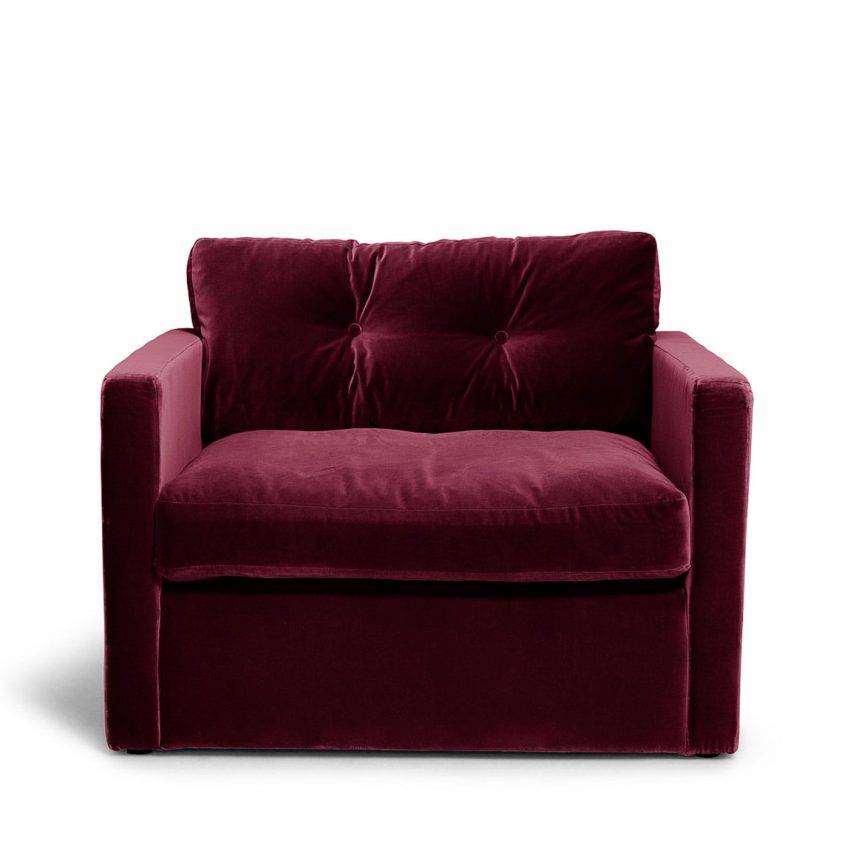 Dahlia red burgundy velvet armchair spacious large Melimeli