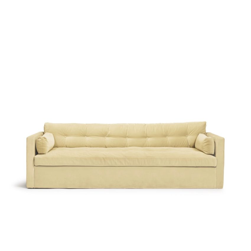 Dahlia Original 3-Sitssoffa Creme är en bekväm soffa i ljusgul sammet från Melimeli