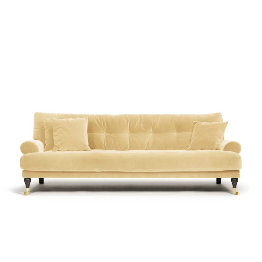 Blanca 3-Seat Sofa Creme is a Howard sofa in light yellow velvet from Melimeli