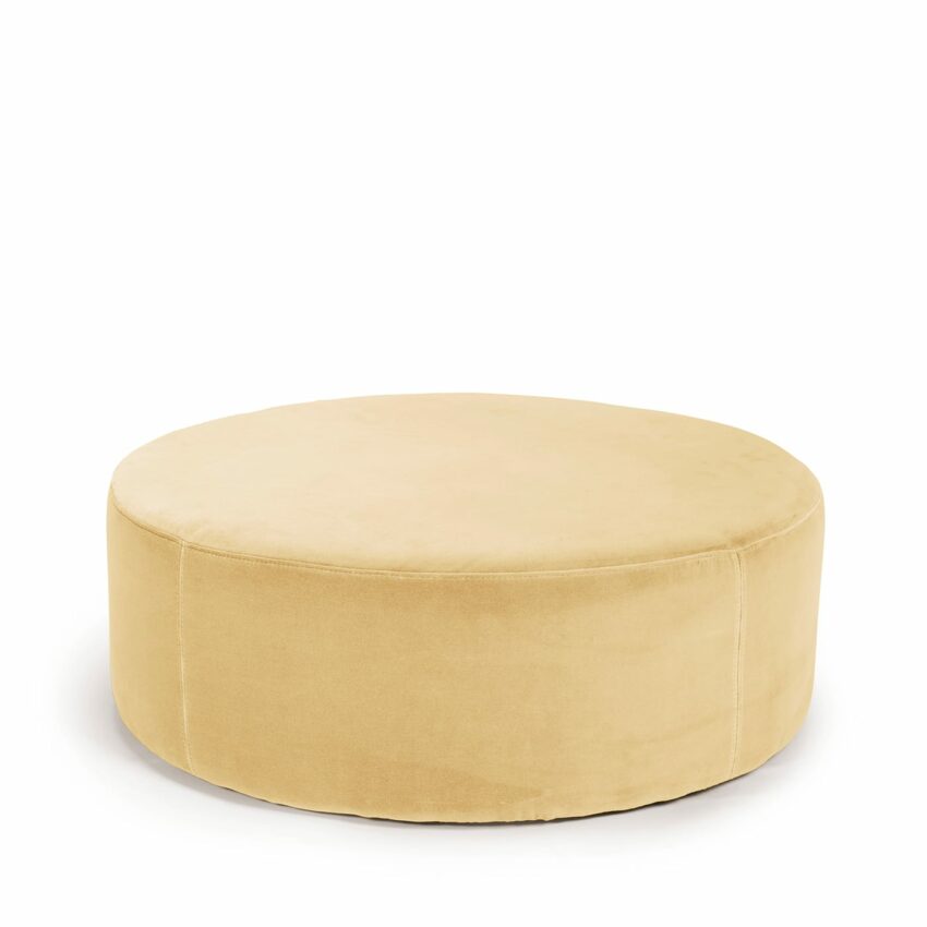 Blanca round footstool pouffe seat pouf velvet pouf in light yellow velvet Melimeli