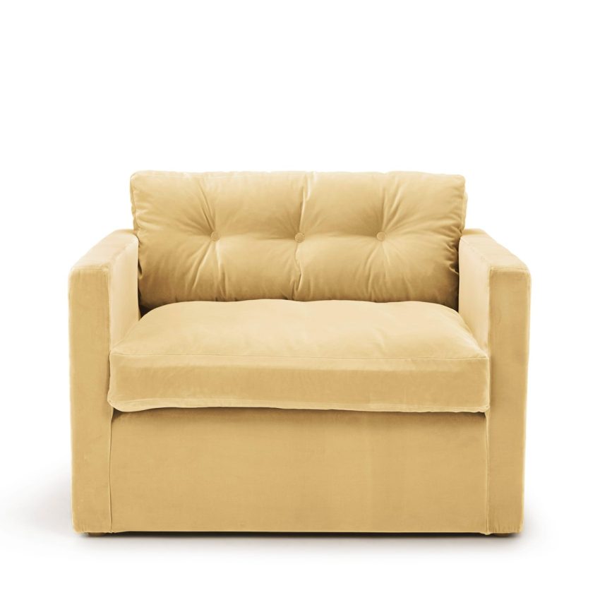 Dahlia Loveseat Cream light yellow velvet armchair spacious large Melimeli