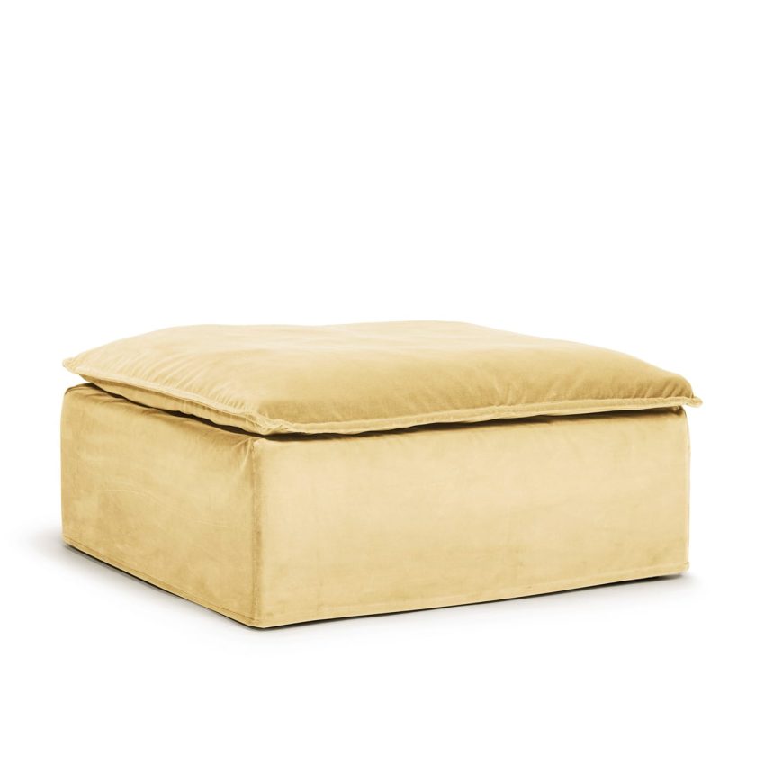 Luca Ottoman Cream footstool light yellow velvet removable upholstery Melimeli