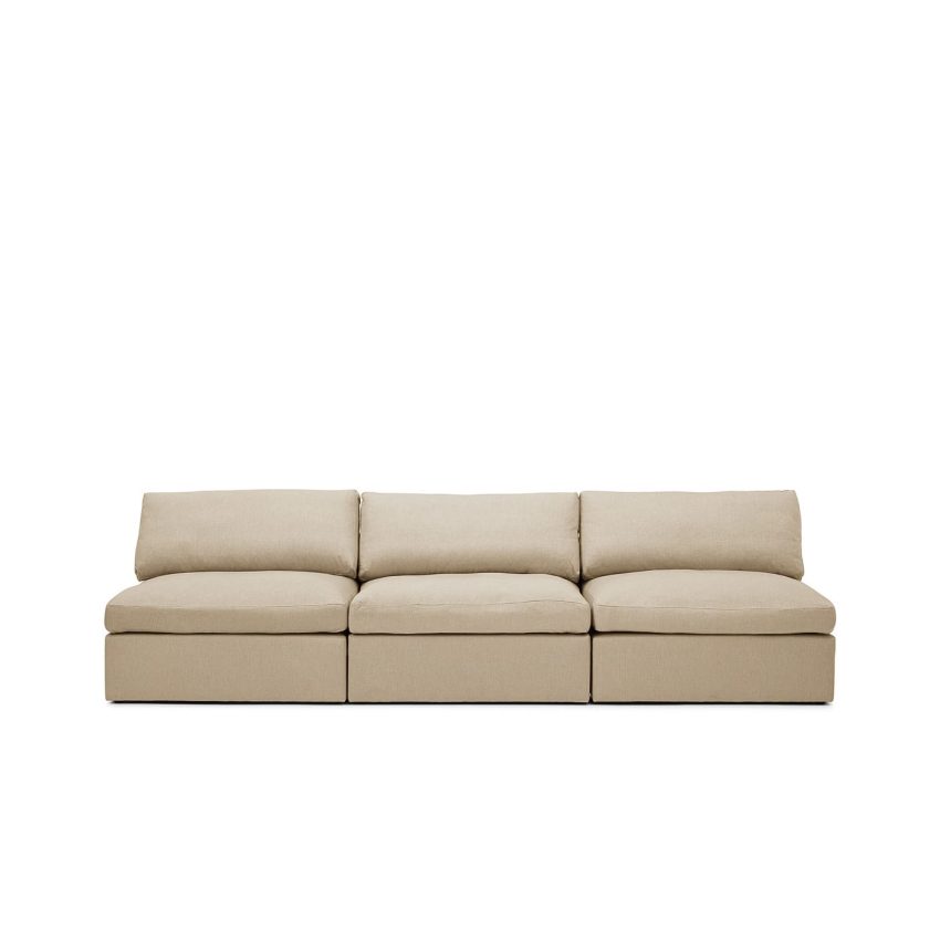 Lucie Grande 3-Seat Sofa (without armrest) Khaki is a modular sofa in beige linen from Melimeli