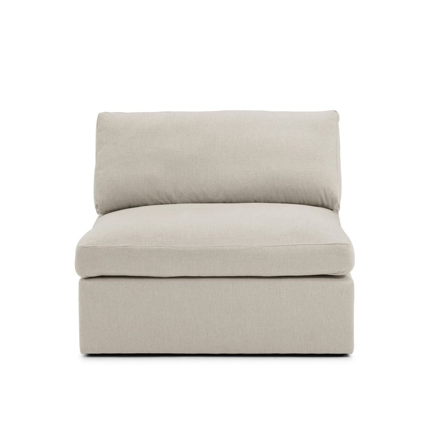 Lucie Armchair Off White is a spacious armchair in light grey linen from Melimeli