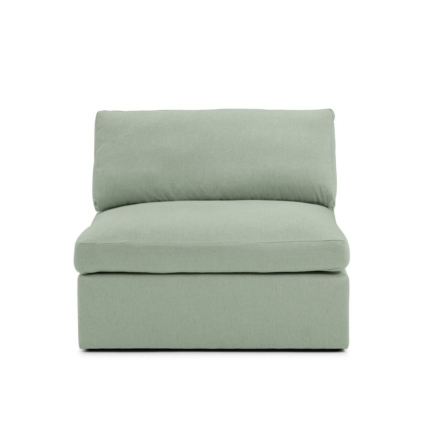 Lucie Armchair Pistage comfortable lounge armchair without armrest in green linen from Melimeli
