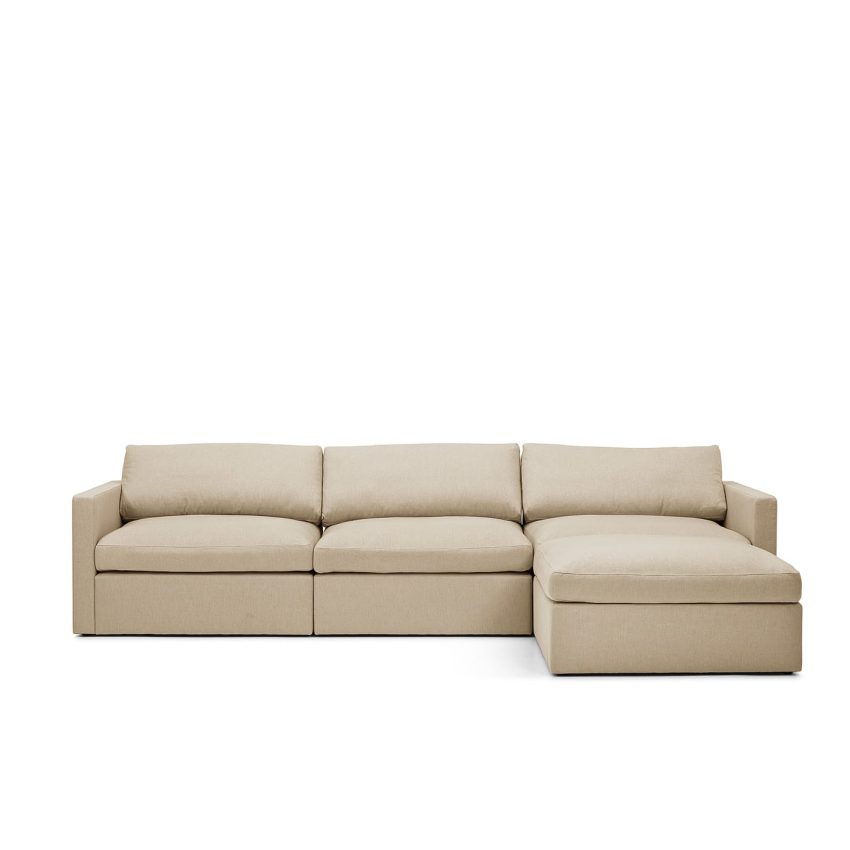Lucie Grande 3-Seat Sofa (with footstool) Khaki is a modular sofa in beige linen from Melimeli