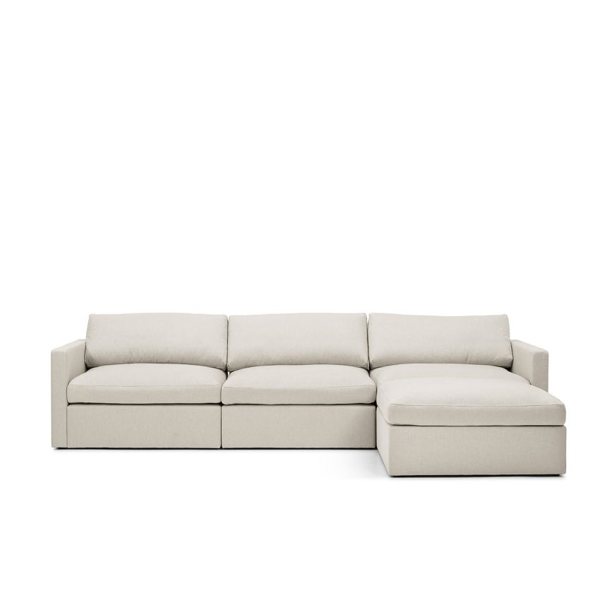 Lucie Grande 3-Seat Sofa (with footstool) Off White is a modular sofa in light grey linen from Melimeli