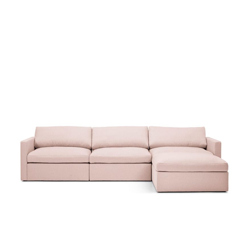 Lucie Grande 3-Seat Sofa (with footstool) Blush is a modular sofa in pink linen from Melimeli