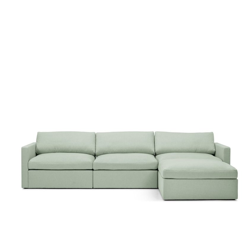 Lucie Grande 3-Seat Sofa (with footstool) Pistage is a modular sofa in green linen from Melimeli