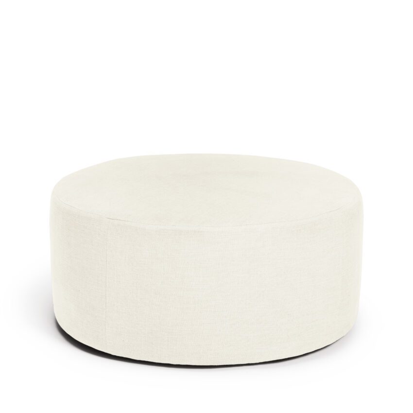 Blanca round footstool pouffe seat pouf in white linen Melimeli