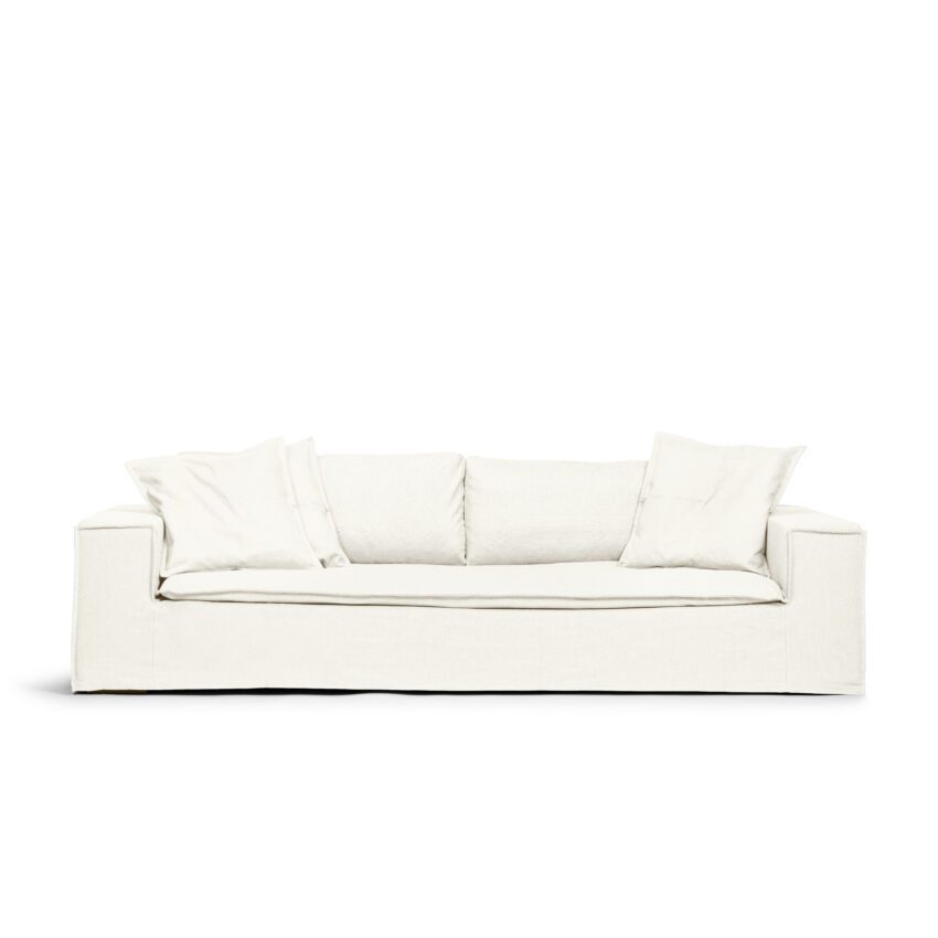 Luca Grande 3-seters sofa True White er en dyp og komfortabel sofa i hvit lin fra Melimeli
