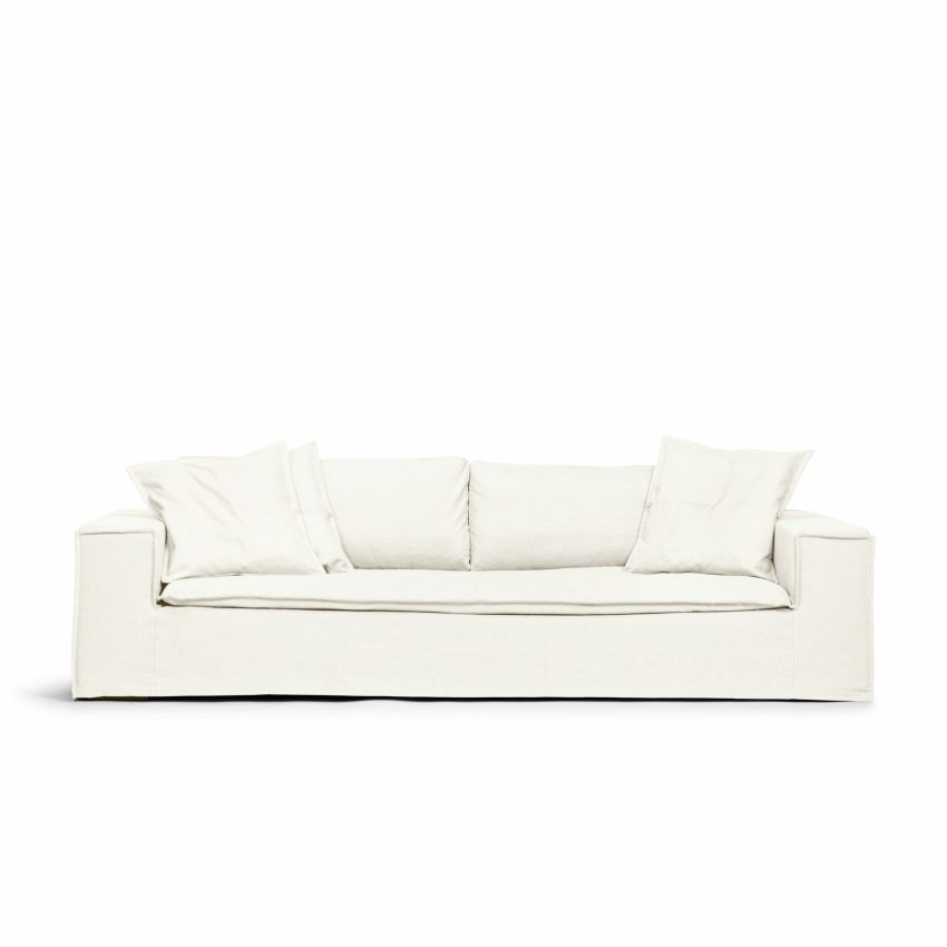 Luca Grande 3-Sitssoffa True White är en djup och bekväm soffa i vit linne från Melimeli