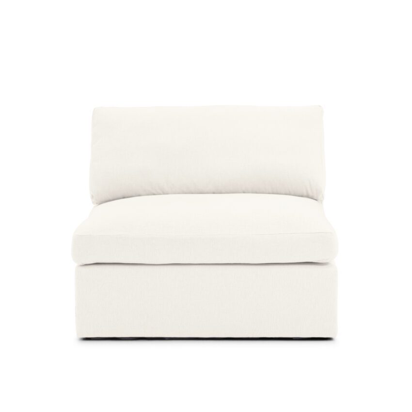 Lucie Armchair True White comfortable lounge armchair without armrest in white linen