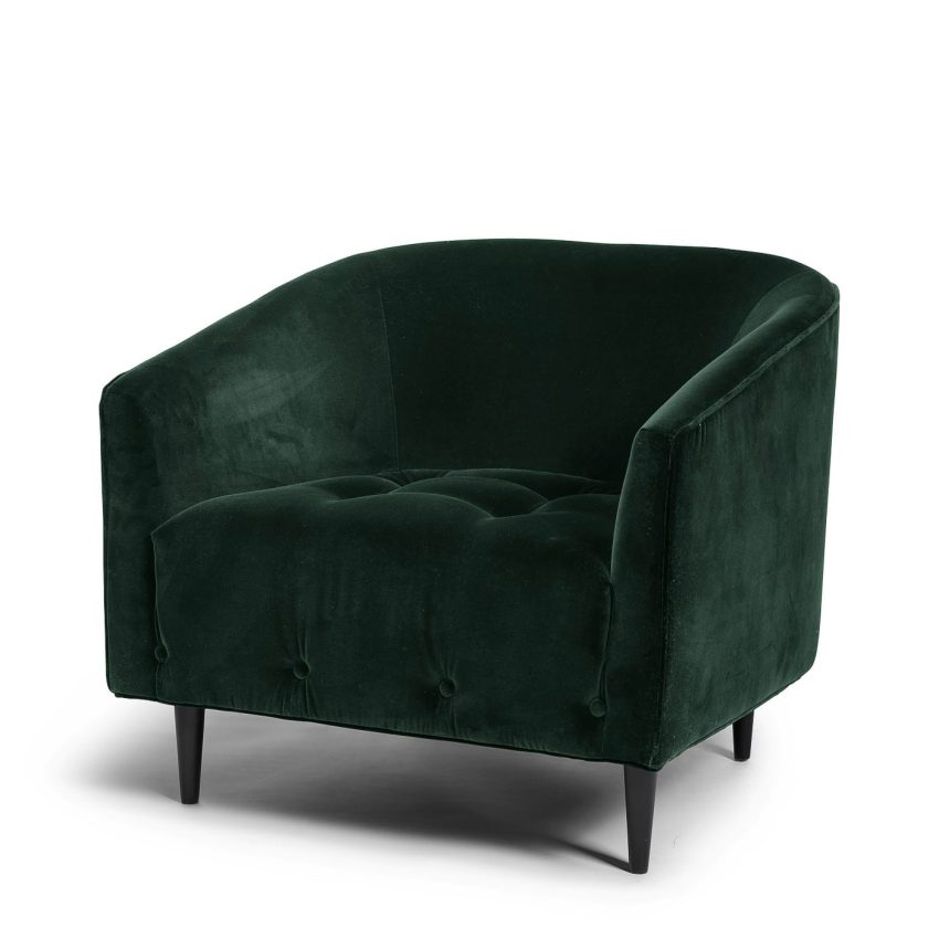 Spacious armchair in green velvet from Melimeli
