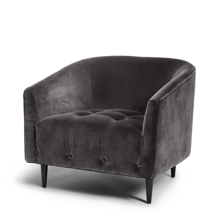 Comfortable armchair in greige grey velvet from Melimeli