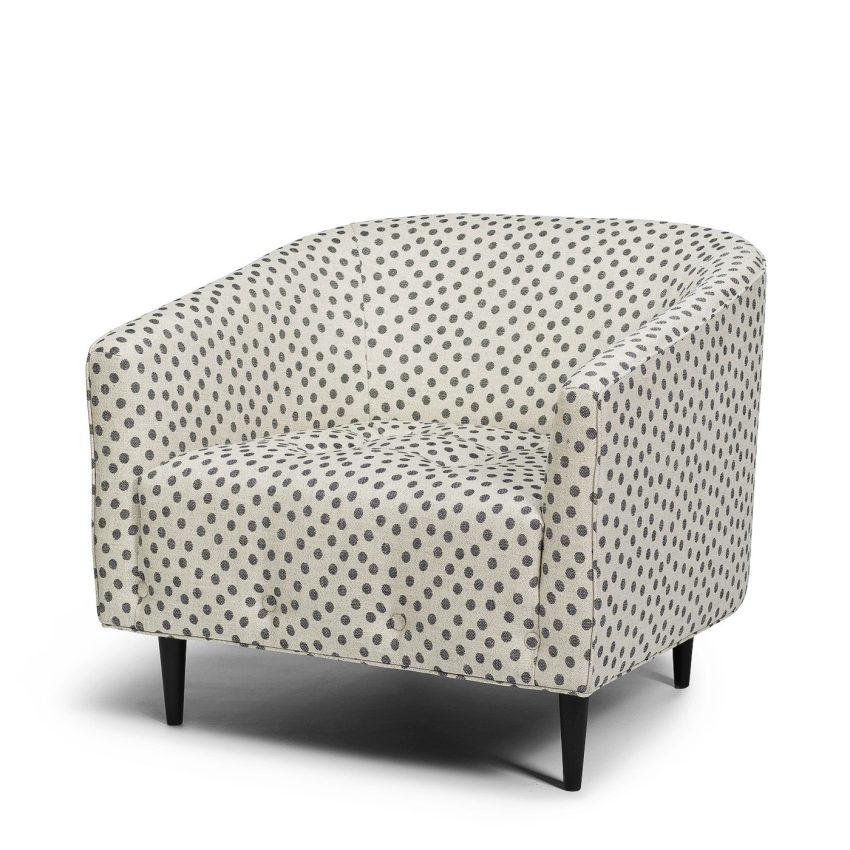 dots armchair in black and white linen fabric from Melimeli