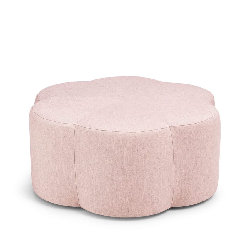 Round seat pouffe in light pink linen Melimeli